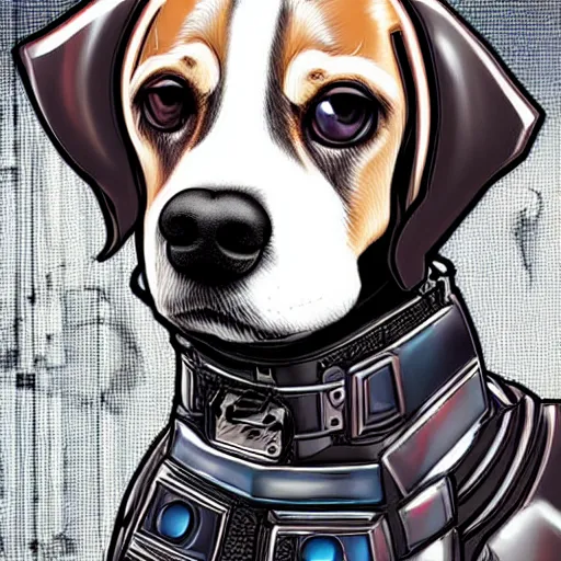 Image similar to cyberpunk hacker beagle dog, digital art, very good