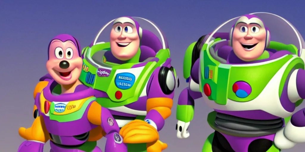 Image similar to mickey hates buzz lightyear, photo