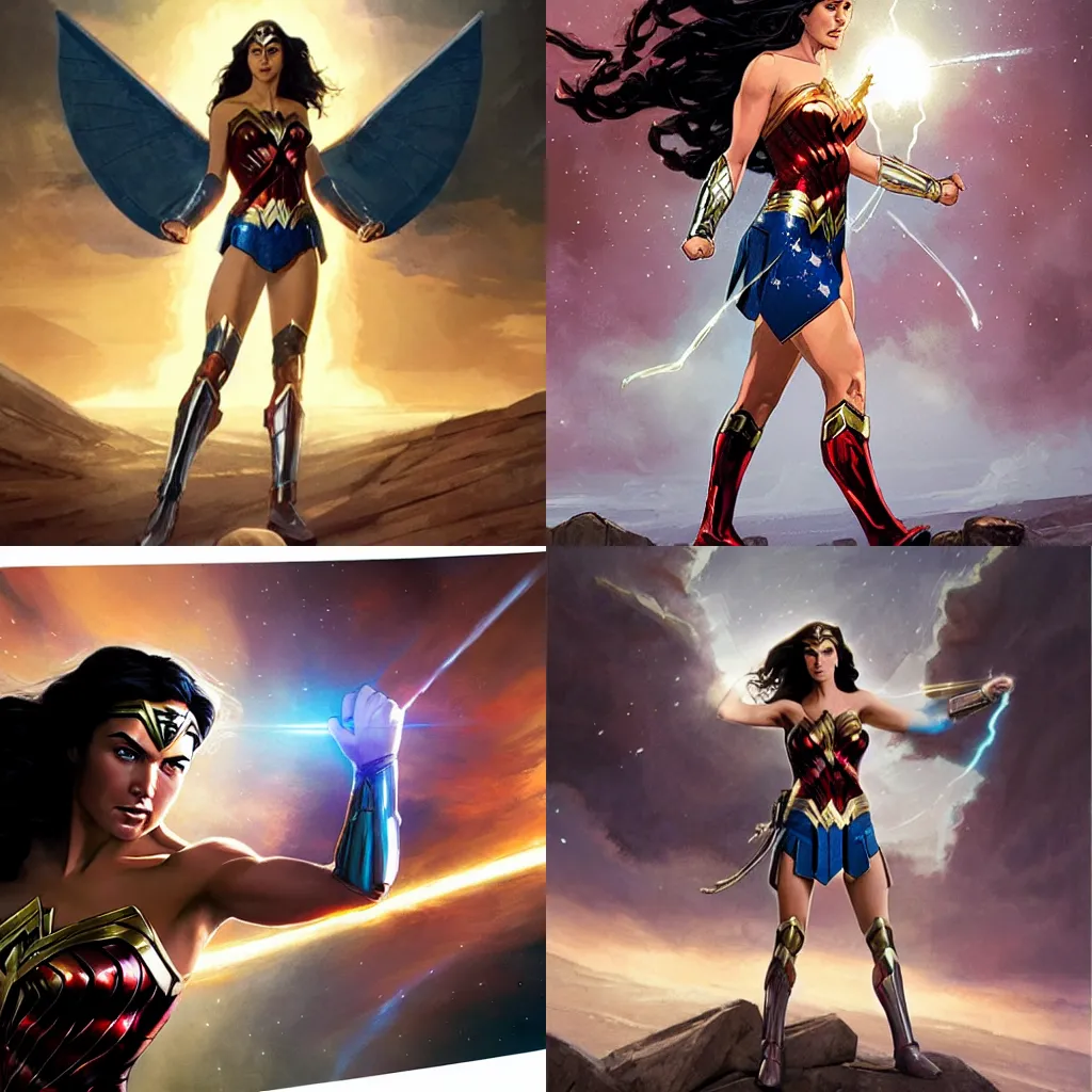 Prompt: Wonder Woman folding the universe in half, Greg Rutkowski