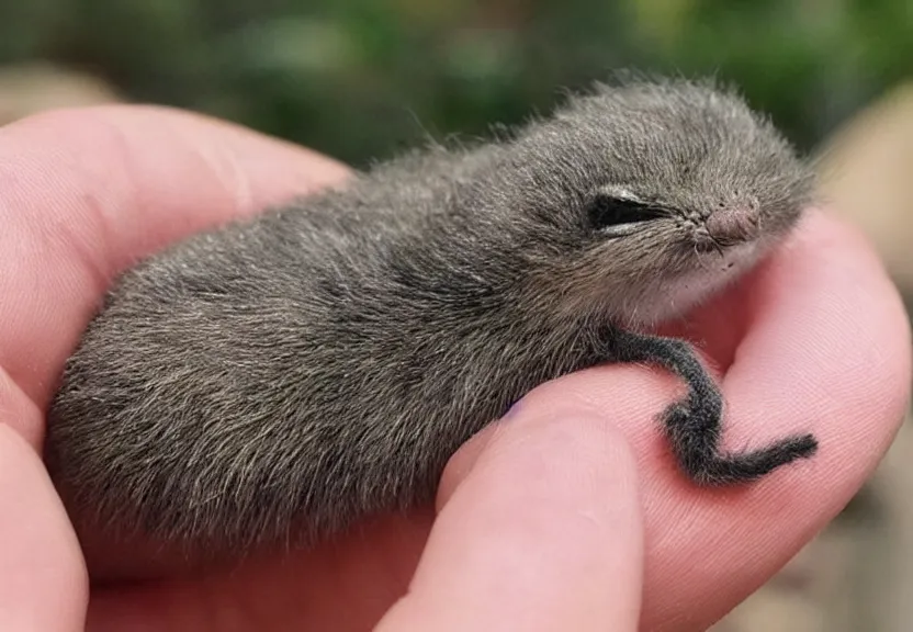 Prompt: a tiny creature resting in the palm of your hand. giant hand, little critter. sleepy, calm, relaxed, tranquil, 😴😪