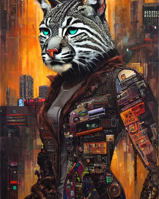 Prompt: a portrait of an anthropomorphic cyberpunk bobcat by sandra chevrier, by jon foster, detailed render, tape deck, epic composition, cybernetics, 4 k realistic, cryengine, realistic shaded lighting, sharp focus, masterpiece, by enki bilal