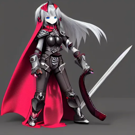 Image similar to cute fumo plush of a sword wielding paladin, shadow armor, monster girl, stylized cel shading, vray