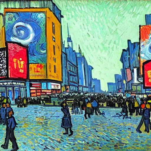 Image similar to time square painted by van gogh