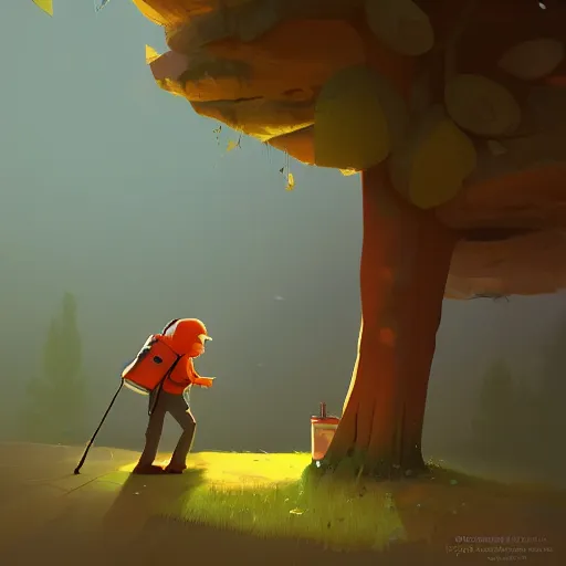 Image similar to goro fujita ilustration hiker unloading the car before camping, characterized by roman shipunov, etienne hebinger, atey ghailan, cgsociety, cynical realism, fantasy art, 2 d game art