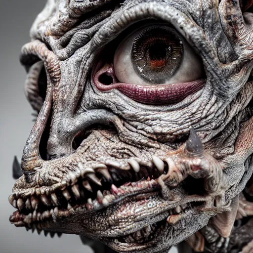 Prompt: photo taken of an epic intricate, ultra detailed, super realistic gritty, terrifying, lifelike sculpture of a nightmarish hellish ghoulish creature design created by weta workshop, zoomed in shots, photorealistic, sharp focus, white wall coloured workshop, cold colour temperture, f 0. 4, face centred