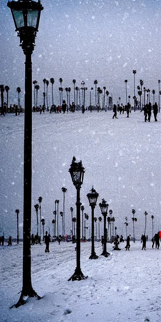 Image similar to venice beach in the snow, photograph,