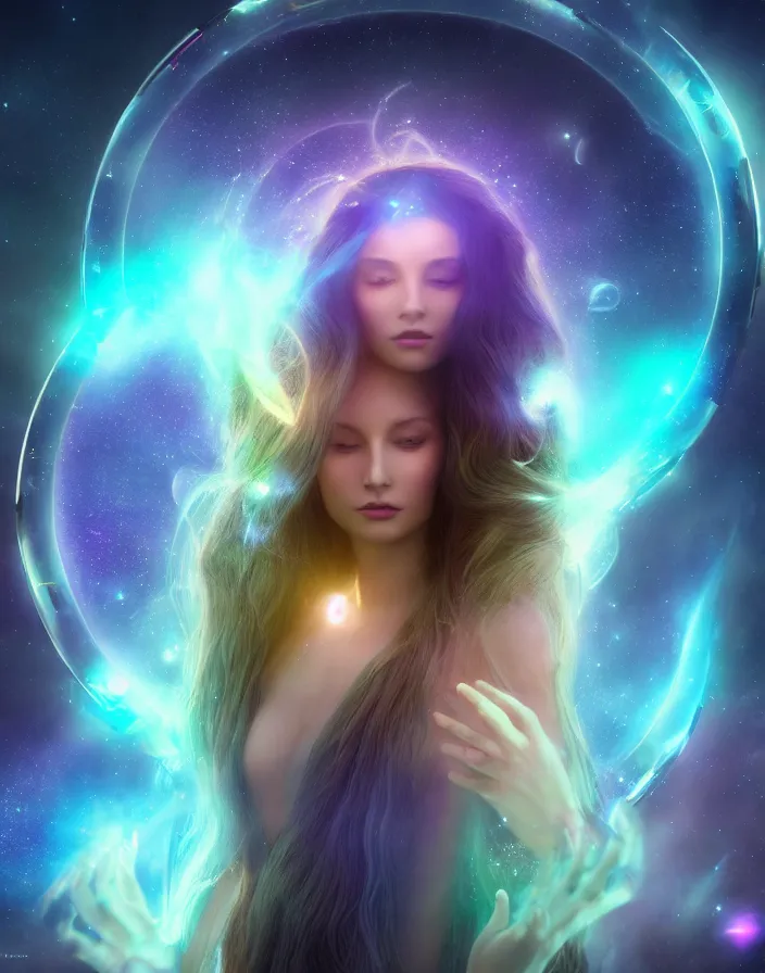 goddess of magic and galaxy cosmos with long hair, | Stable Diffusion ...