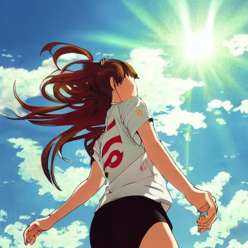 Prompt: a girl is running, sport clothing, anime style, long hair, hair down, symmetrical facial features, from yowamushi pedal, hyper realistic, clip studio paint, rule of thirds, extreme detail, detailed drawing, trending pixiv, realistic lighting, by alphonse mucha, greg rutkowski, sharp focus, backlit, high budget show, realistic anatomy