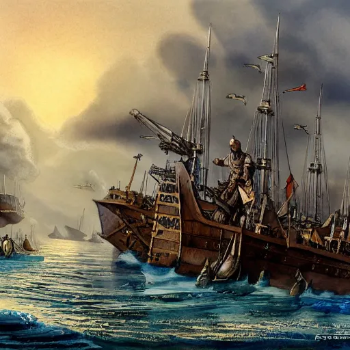 Image similar to somali pirates, a detailed matte painting by anton pieck, deviantart contest winner, fantasy art, concept art, official art, matte drawing