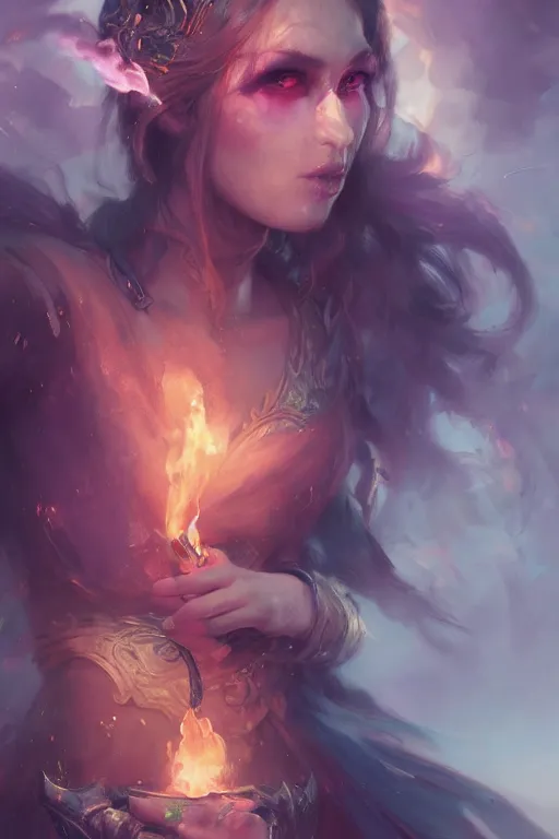 Image similar to face closeup beautiful girl necromancer casting spell, 3 d render, holding magic fire and electicity, hyper realistic detailed portrait, ruan jia, wlop, fantasy, hyper detailed, octane render, concept art, peter mohrbacher