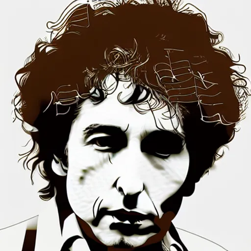 Prompt: vector portrait of bob dylan by paul rand