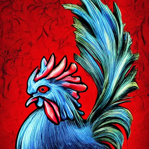 Image similar to fantasy art ultra detailed photo of the most interesting rooster king in all it's glory