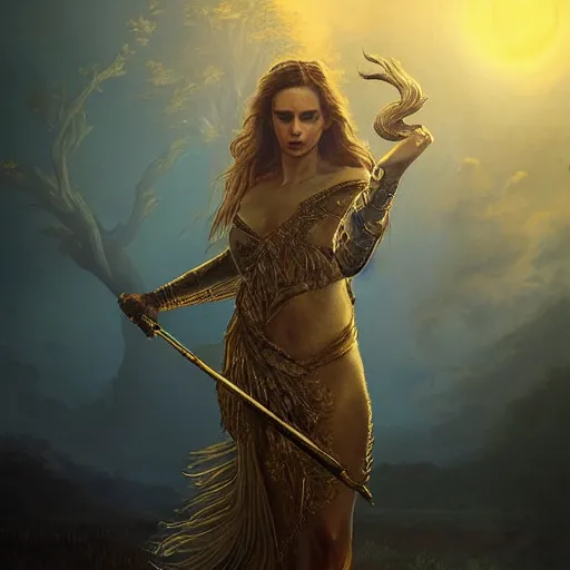 Image similar to majestic gracious regal seductive goddess artemis portrait, ancient greece, atmospheric lighting, painted, menacing, intricate, volumetric lighting, beautiful, rich deep colours masterpiece, golden hour, sharp focus, ultra detailed, by leesha hannigan, ross tran, thierry doizon, kai carpenter, ignacio fernandez rios