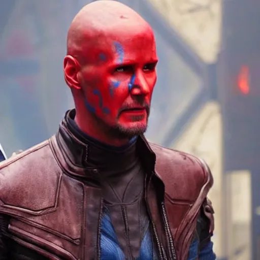 Prompt: film still of Keanu Reeves as Yondu in Guardians of the Galaxy