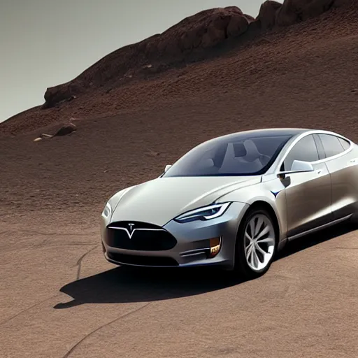 Image similar to elon musk driving a tesla on mars, sharp, detailed face, 8 k, octane render