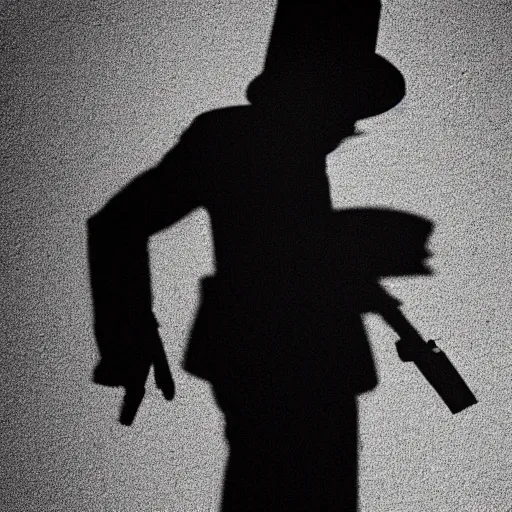 Prompt: mysterious man in black suit and black hat, he has a pistol!!, mysterious, 4 k, highly detailed, digital art, strong shadows, high contrast, epic scene, atmospheric, blue colours, old photograph