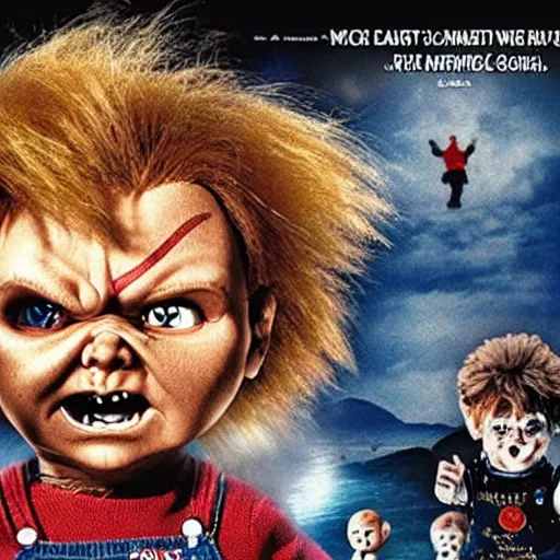 Prompt: Chucky the killer doll versus The Goonies movie poster