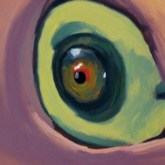 Image similar to a very detailed closeup painting of an eyeball, scary, very small brushstrokes, in the style of edward hopper, 4 k,