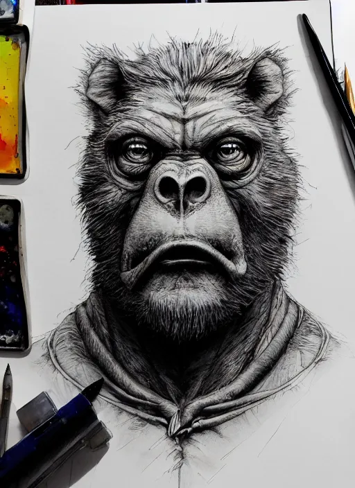 Image similar to portrait, ManBearPig, watercolor, dramatic lighting, cinematic, establishing shot, extremely high detail, foto realistic, cinematic lighting, pen and ink, intricate line drawings, by Yoshitaka Amano, Ruan Jia, Kentaro Miura, Artgerm, post processed, concept art, artstation, matte painting, style by eddie mendoza, raphael lacoste, alex ross