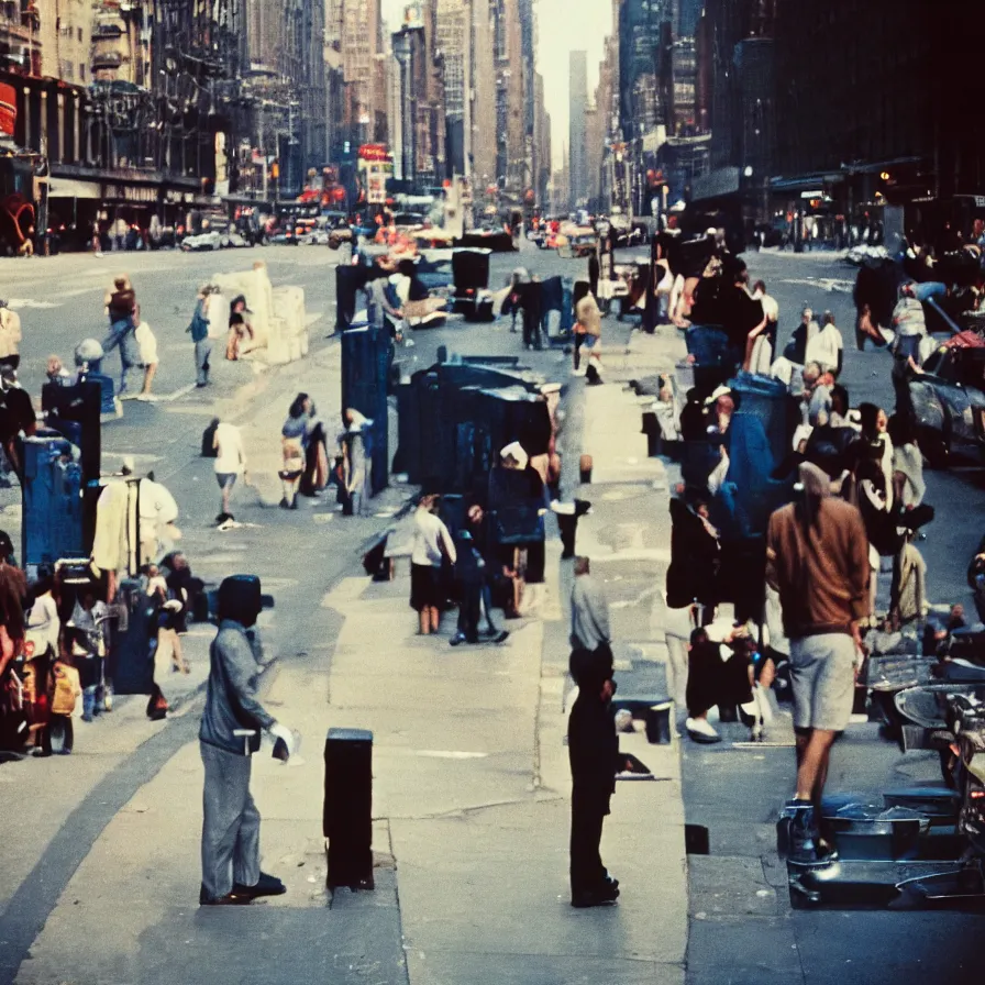 Prompt: portrait in the streets of new york, 1 9 6 0 s, colour film street photography, photo taken with ektachrome, featured on flickr, film grain