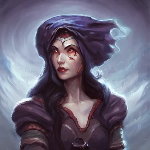 Prompt: grumpy dark haired women, ice mage, dnd character art portrait, matte fantasy painting, deviantart artstation, by jason felix by steve argyle by tyler jacobson by peter mohrbacher, cinema