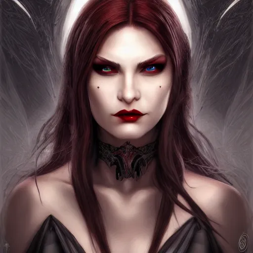 Prompt: perfectly - centered - portrait - photograph of evil vampire, the perfect human female specimen, intricate, elegant, super highly detailed, professional digital painting, artstation, concept art, smooth, sharp focus, no blur, no dof, extreme illustration, unreal engine 5, 8 k, by anne stokes