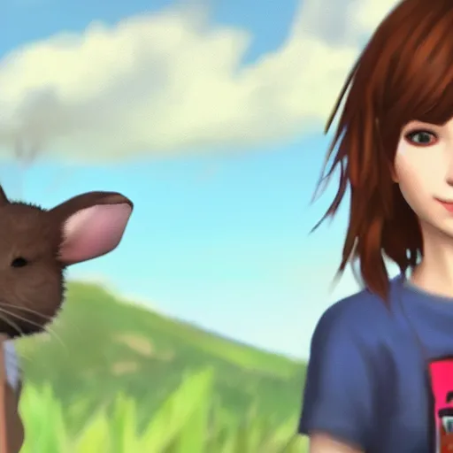 Prompt: max caulfield from the video game Life Is strange holding a rabbit