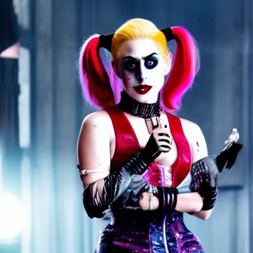 Image similar to Film still of Lady Gaga as Harley Quinn from Joker (2019)