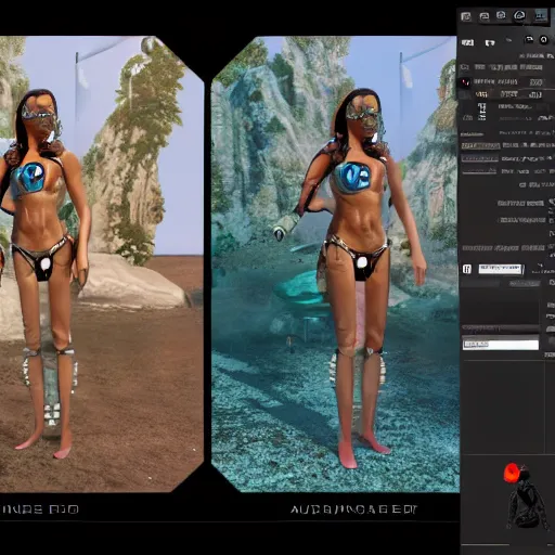 Image similar to full body portrait of an underwater diver by Sandra Chevrier in unreal engine