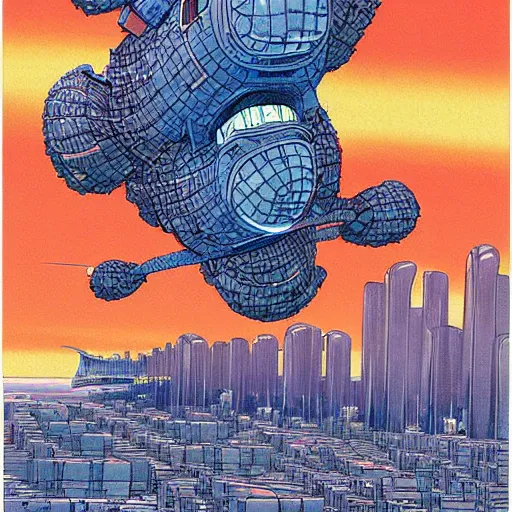 Prompt: a giant tardigrade attacking tokyo, by jean giraud