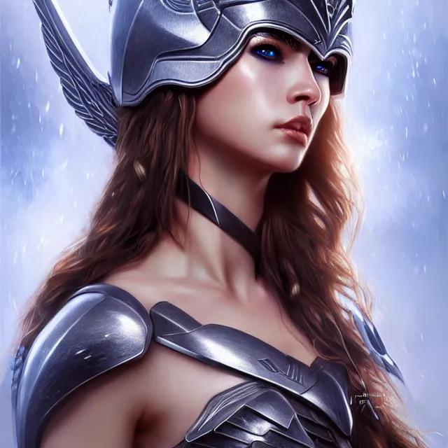 Image similar to beautiful valkyrie warrior with light powers, highly detailed, 4 k, hdr, smooth, sharp focus, high resolution, award - winning photo, artgerm, photorealistic