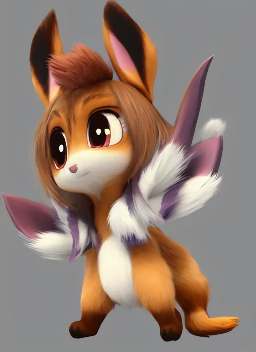 Image similar to female eevee mini cute style, character adoptable, highly detailed, rendered, ray - tracing, cgi animated, 3 d demo reel avatar, style of maple story and zootopia, maple story eevee, fluffy, dark skin, cool clothes, soft shade, soft lighting