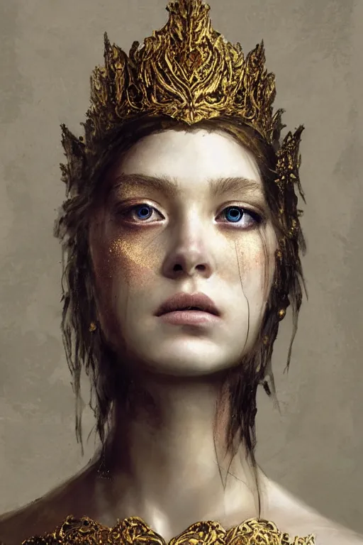 Image similar to portrait of a beautiful 20-year-old woman by Mario Testino, Dark Souls 3 themed, in style of Ruan Jia, insanely detailed and intricate, golden ratio, elegant, ornate, luxury, elite, matte painting, cinematic, cgsociety, James jean, Brian froud, ross tran, Laputa