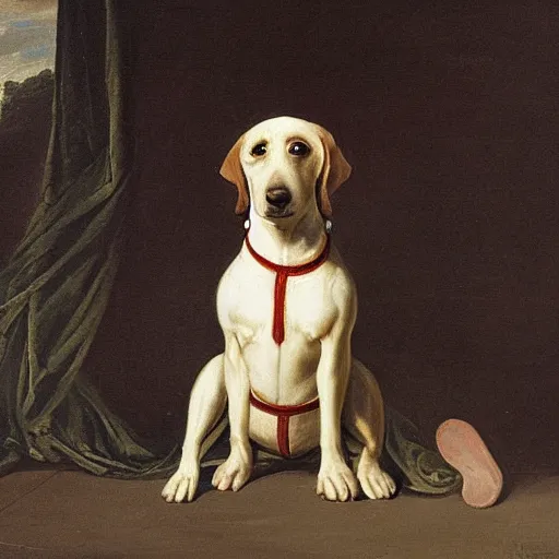 Image similar to a dog in tight jeans painted by thomas cole
