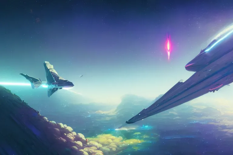 Prompt: highly detailed cosmic air strike, stephen bliss, unreal engine, greg rutkowski, loish, rhads, beeple, makoto shinkai and lois van baarle, ilya kuvshinov, rossdraws, tom bagshaw, alphonse mucha, global illumination, god rays, detailed and intricate environment