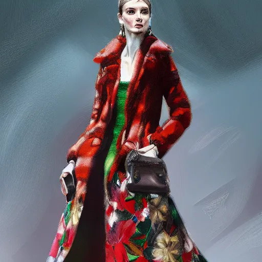 Prompt: Russian fashion, gucci catwalk, oil painting, digital art, ultradetailed, artstation