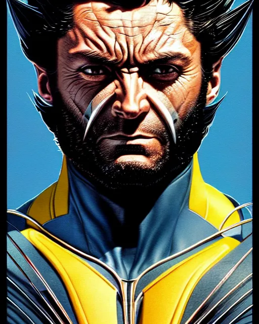 Image similar to wolverine xmen character portrait, portrait, close up, concept art, intricate details, highly detailed, vintage sci - fi poster, retro future, vintage sci - fi art, in the style of chris foss, rodger dean, moebius, michael whelan, and gustave dore