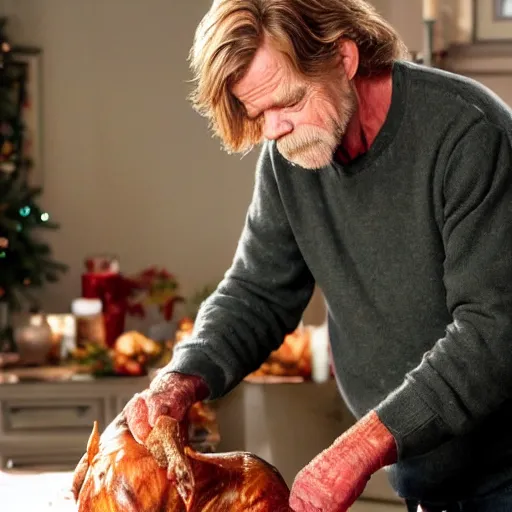 Image similar to William H Macy carving a turkey at Christmas