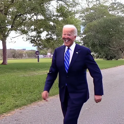 Image similar to dashcam footage of joe biden coming in to my direction to tickle me with a smile in his face