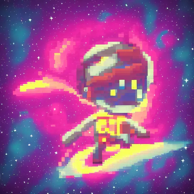 Image similar to a astronaut demon with wings in a nebula explosion, pixel art, pixel, cute, pastel.