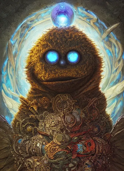 Image similar to cookie monster glowing eyes, shamanic poster lsd art, intricate, elegant, highly detailed, centered, digital painting, artstation, concept art, smooth, sharp focus, illustration, artgerm, tomasz alen kopera, peter mohrbacher, donato giancola, joseph christian leyendecker, wlop, frank frazetta