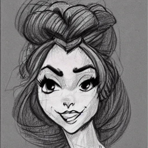 Image similar to milt kahl sketch of vanessa hudgeons with done up hair, tendrils covering face and ponytail as princess padme from star wars episode 3