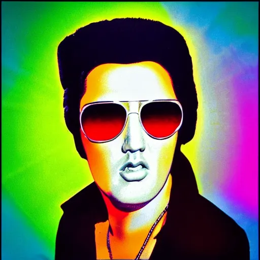 Image similar to “ psychedelic picture of Elvis, headshot”