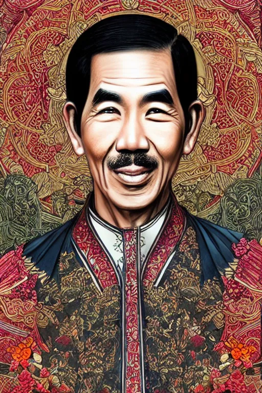 Image similar to saint joko widodo blessing people, sketch and art by jacqueline e, color by bo feng lin