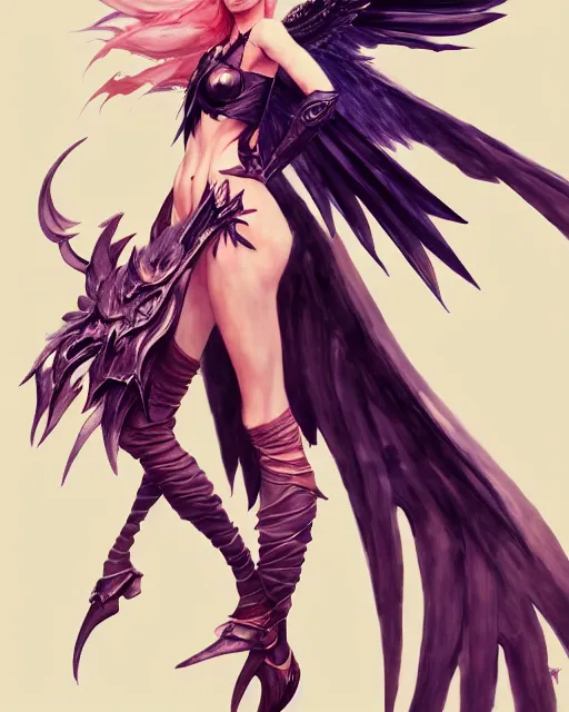 Image similar to concept art of a winged woman, final fantasy, highly detailed painting by dustin nguyen, akihiko yoshida, greg tocchini, 4 k, trending on artstation, 8 k