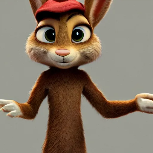 Prompt: very cute kid\'s film character rabbit, disney pixar Zootopia character concept artwork, 3d concept, detailed fur, animal wearing a hat, high detail iconic character for upcoming film, trending on artstation, beautiful texture and rendering