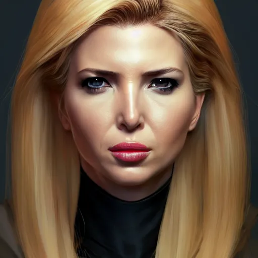 Image similar to Ivanka Trump as black widow, au naturel, hyper detailed, digital art, trending in artstation, cinematic lighting, studio quality, smooth render, unreal engine 5 rendered, octane rendered, art style by klimt and nixeu and ian sprigger and wlop and krenz cushart