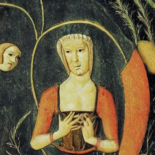 Image similar to 1 5 th century painting of a mushroom divinity