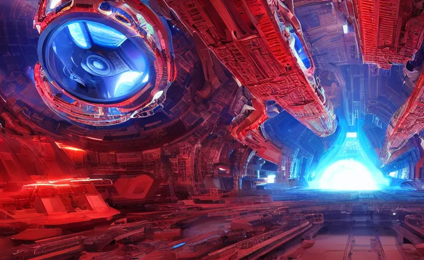 Prompt: giant Plasma fusion reactor power station, red, blue , hyperrealistic mixed media, stunning 3d render inspired art by P. Craig Russell and Barry Windsor-Smith + perfect facial symmetry + dim volumetric lighting, 8k octane beautifully detailed render, post-processing, extremely hyperdetailed, intricate futuristic mechanic parts, epic composition, grim yet sparkling atmosphere, cinematic lighting + masterpiece, trending on artstation