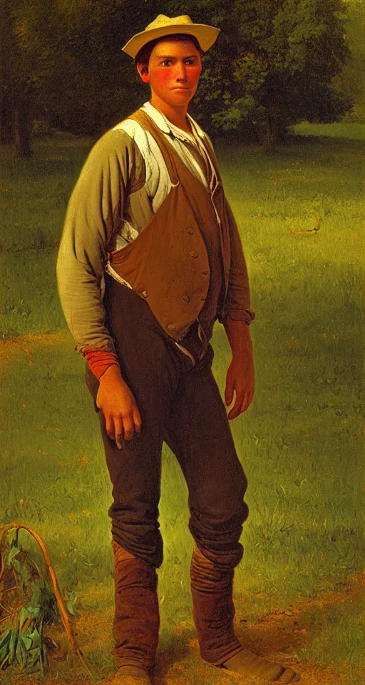 Image similar to Portrait of a Young Farmer in Mississsippi in 1880, painted by George Caleb Bingham